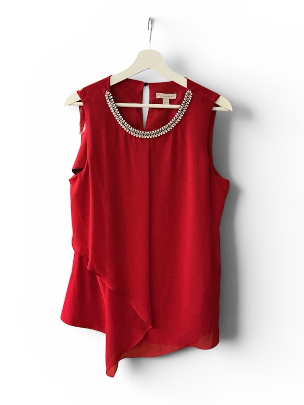 NWT - Bejeweled Neck Red Sleeveless Chiffon Sleeveless Blouse by Dress Barn